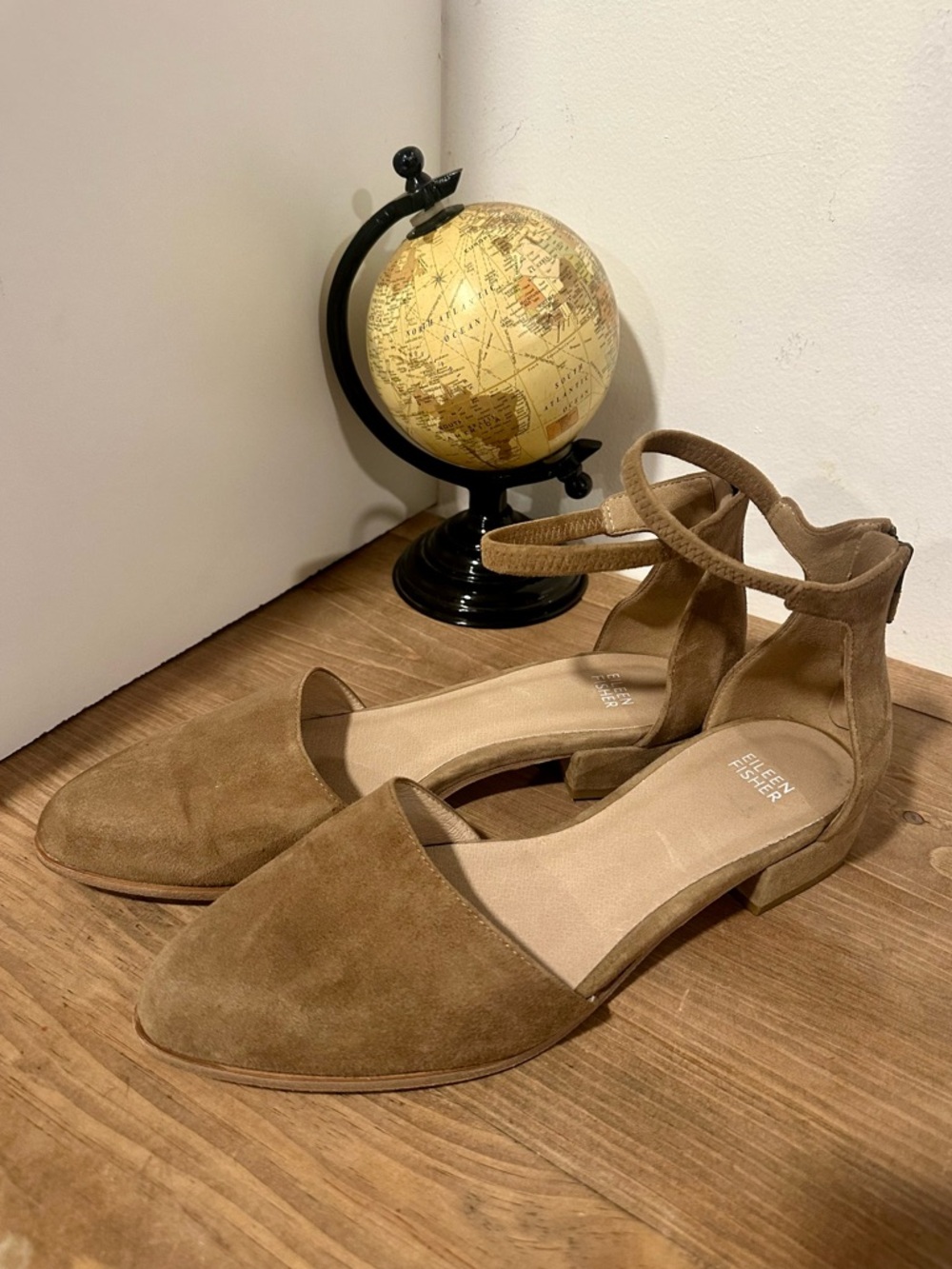 Eileen Fisher Suede D'Orsay Low Chunky Heels in Tan